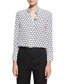 Diane von Furstenberg Long-Sleeve Collared Cuffed Silk Shirt at Neiman Marcus